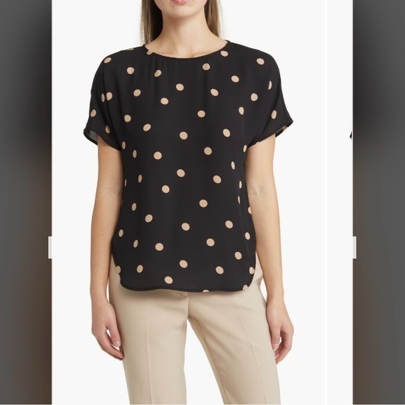Anne Klein Tops - Anne Klein Polka Dot Blouse in Anne Black / Latte Size XS